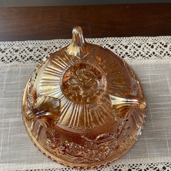 Vintage Fenton Marigold Carnival Imperial Open Rose Footed Bowl 10" dia. EUC - Picture 6 of 14